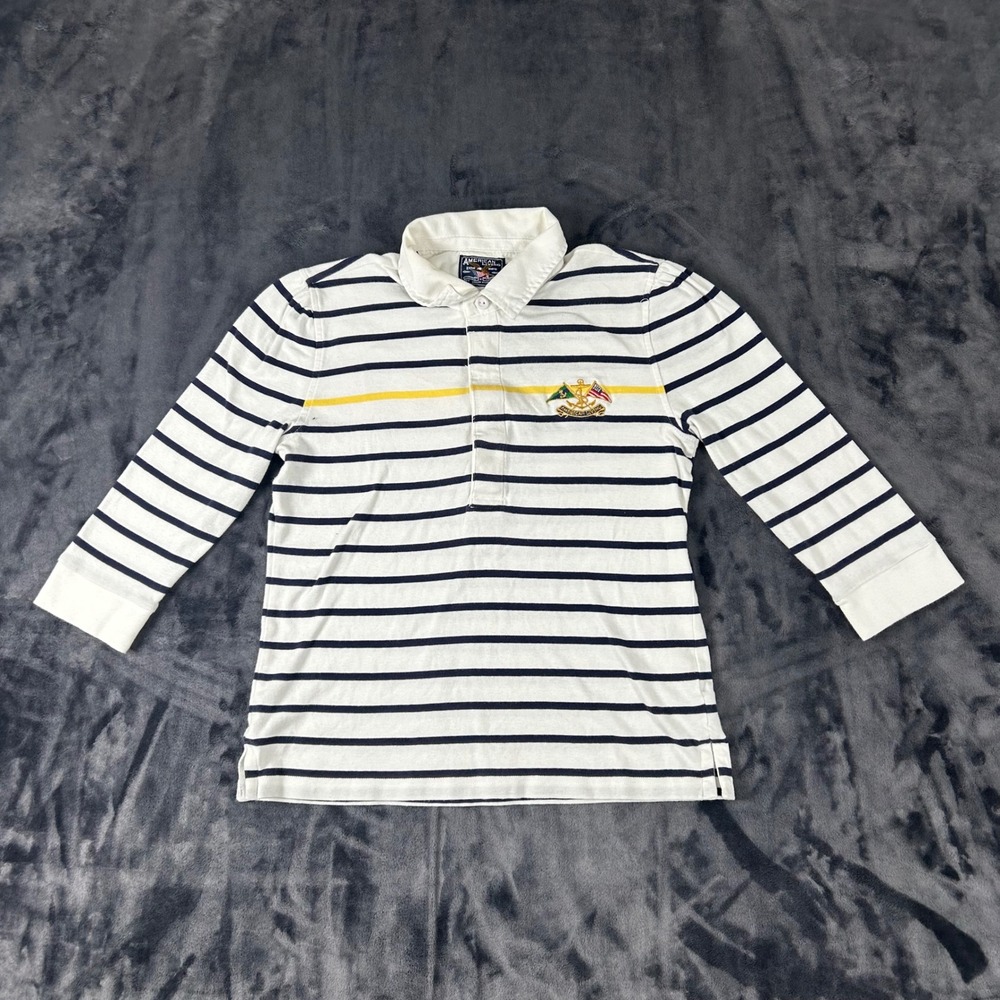 American Living Polo Shirt Womens Medium White Striped Long Sleeve Nautical